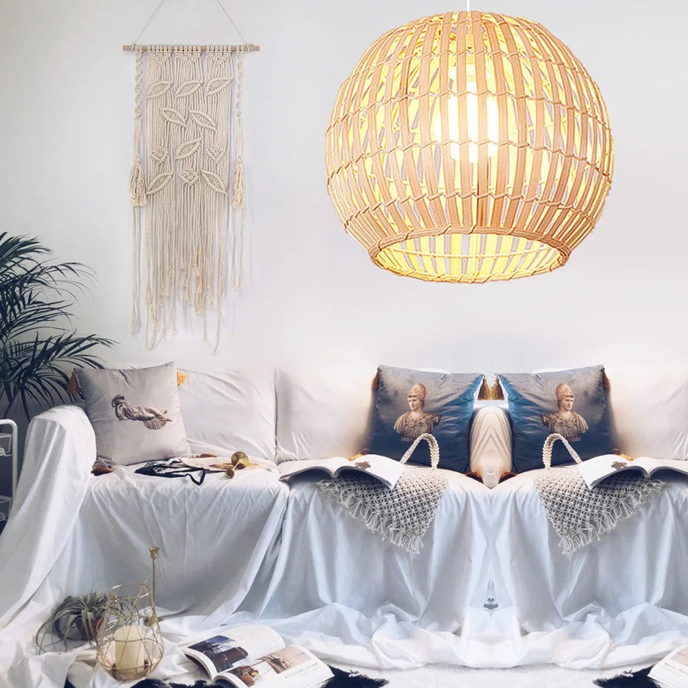 Bamboo art lamp rattan chandelier in Fujimoto colour, 30x25cm size with 1.2m adjustable height and LED light