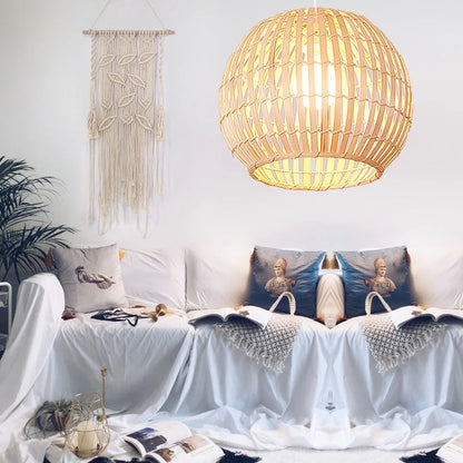 Bamboo art lamp rattan chandelier in Fujimoto colour, 30x25cm size with 1.2m adjustable height and LED light