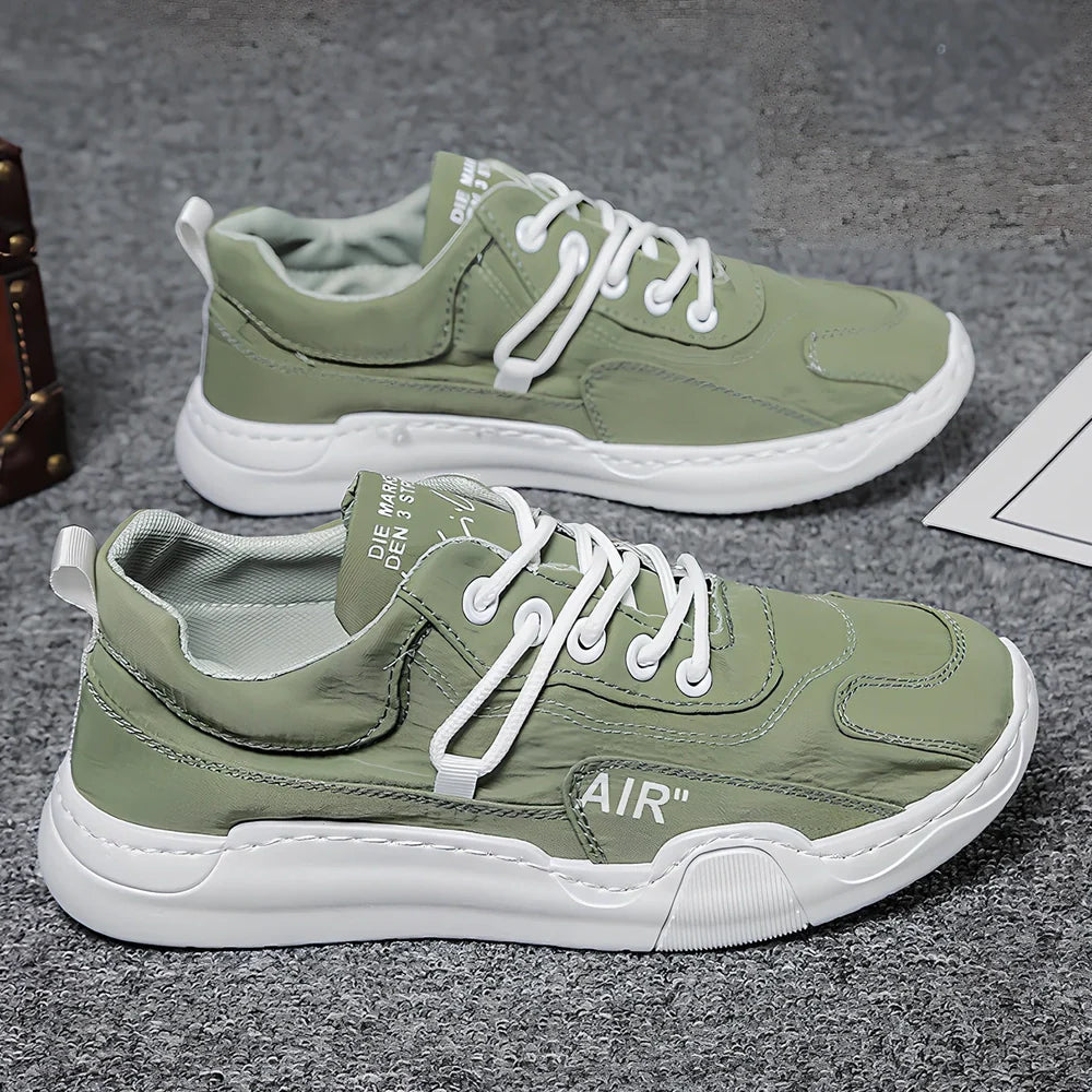 Men's breathable mesh casual shoes with rubber sole in green, grey, white colours