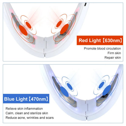 White facial lifting device with dual light therapy for skin tightening and acne reduction, measuring 170x110x500mm