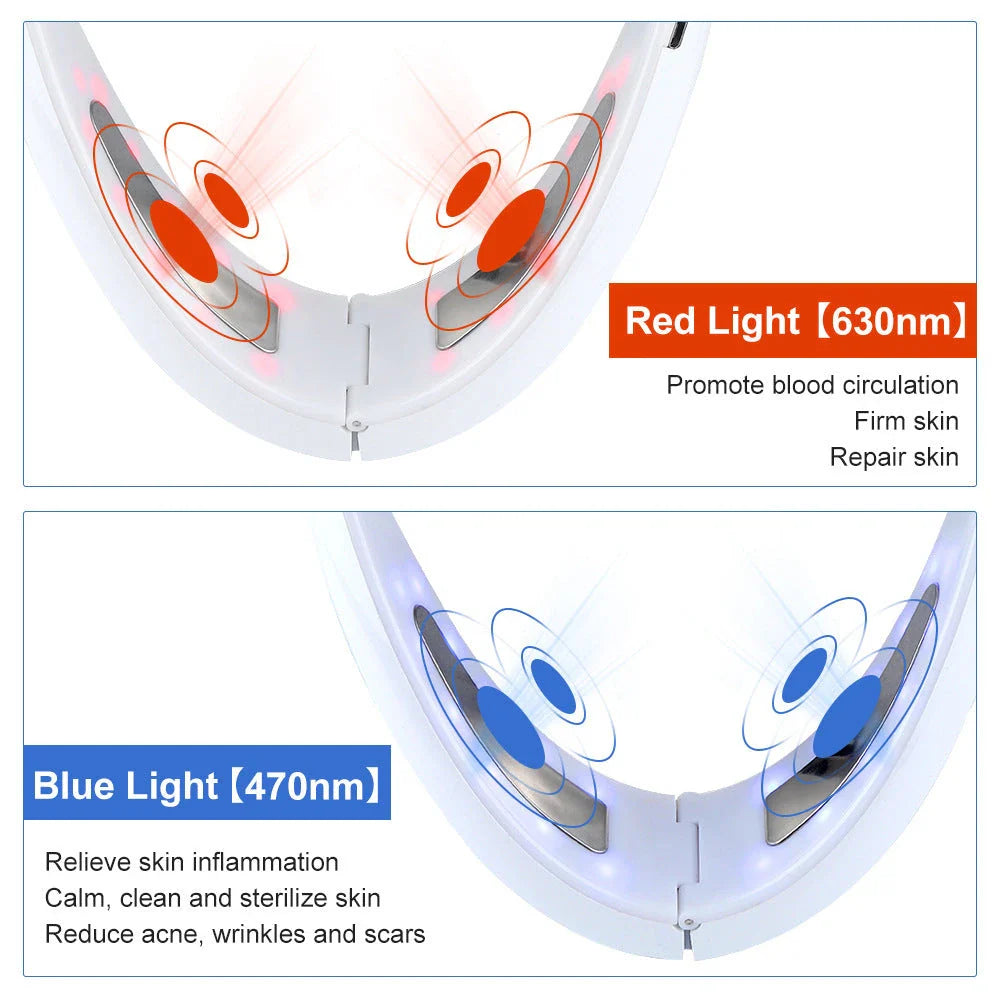 Multifunctional facial lifting and thinning beauty device with infrared rays, blue light therapy, and vibration modes for skin rejuvenation