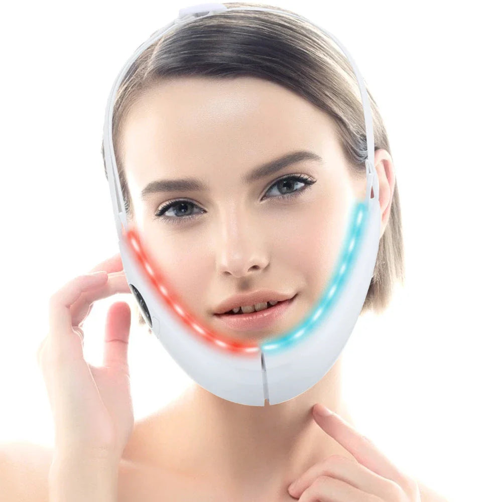 Multifunctional facial lifting and thinning beauty device with infrared rays, blue light therapy, and vibration modes for skin rejuvenation