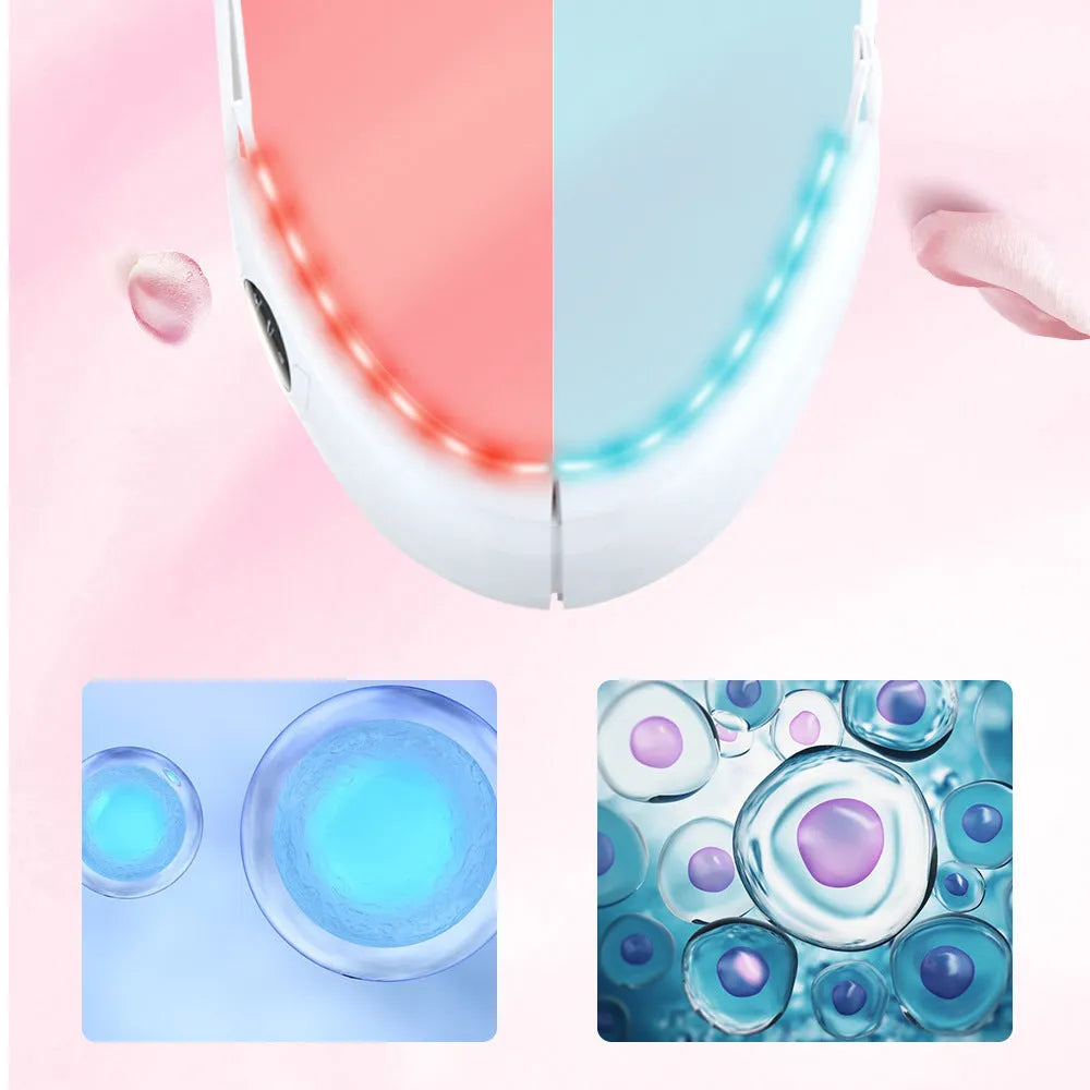 White facial lifting device with dual light therapy for skin tightening and acne reduction, measuring 170x110x500mm