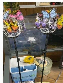 Solar-powered LED butterfly garden lights in black and transparent colors, creating a magical outdoor lighting display