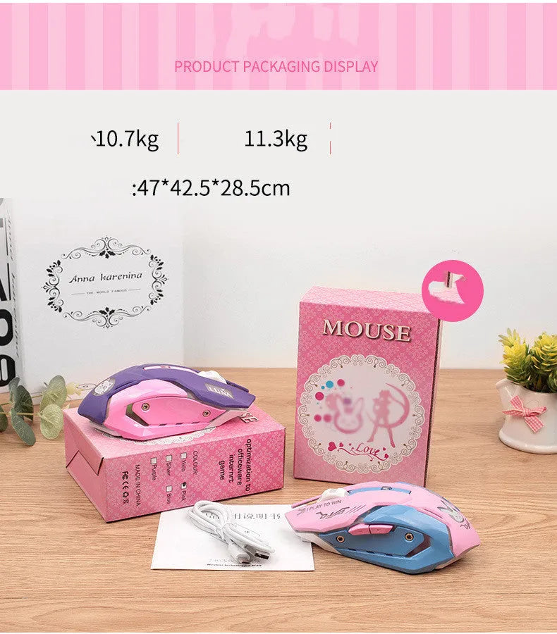Sobebetter wireless mouse in pink blue, 2400dpi, six mute buttons, ordinary 100-120mm size for desktop