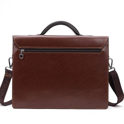 Men's black PU leather business briefcase with horizontal square shape and zipper opening