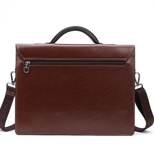 Men's black PU leather business briefcase with horizontal square shape and zipper opening