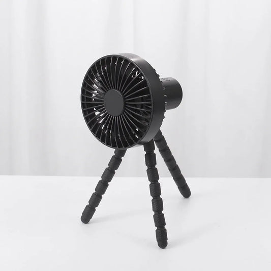Adjustable bending head tripod fan with octopus-shaped stand in black, green, pink, or white colours
