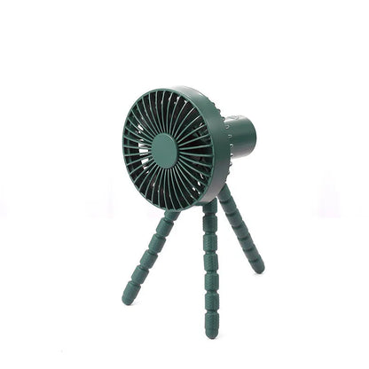 Adjustable bending head tripod fan with octopus-shaped stand in black, green, pink, or white colours