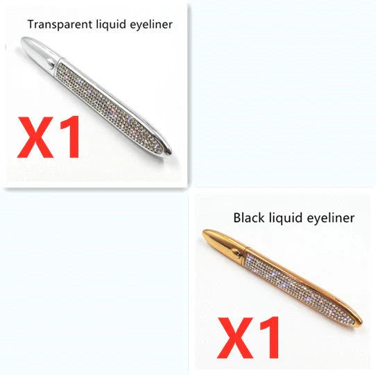 Multifunctional Self-Adhesive Eyeliner & Lashes Set with Black, Coffee, and Transparent Eyeliner Options and Full Diamond, Pearl, and Silver Lash Finishes