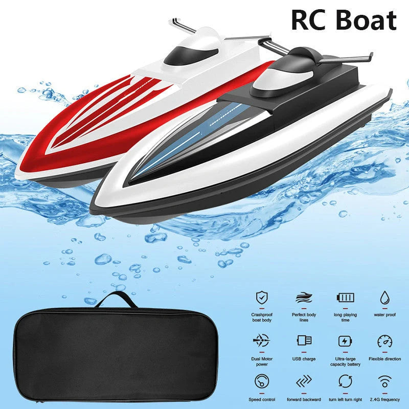 High-speed waterproof RC racing boat with dual motor and remote control