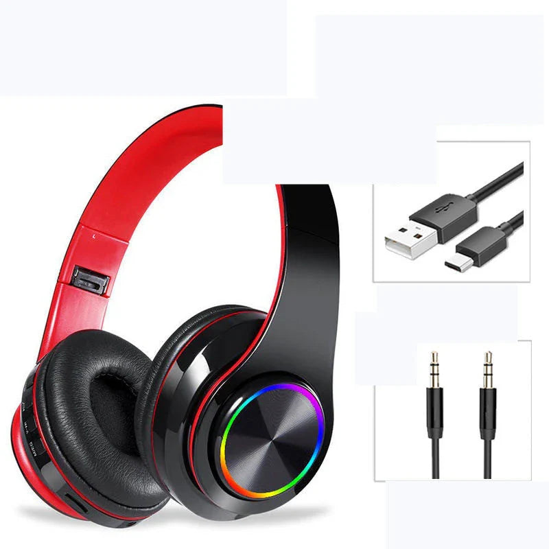 Wireless Bluetooth gaming headphones with 7-color LED lights, comfortable over-ear design, and high-quality 40mm speakers for an immersive audio experience.
