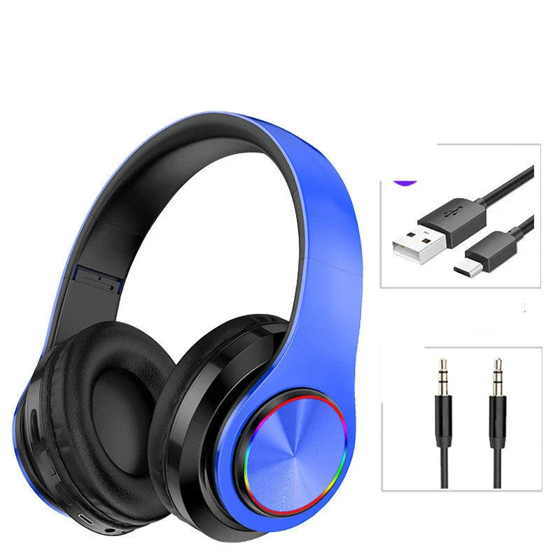 Wireless Bluetooth gaming headphones with 7-color LED lights, comfortable over-ear design, and high-quality 40mm speakers for an immersive audio experience.