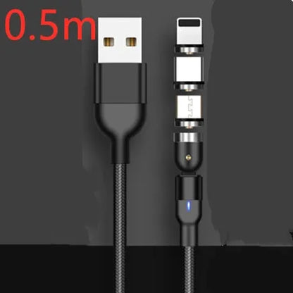 Magnetic data cable with rotating head, three-in-one connector, black purple red, 0.5m 1m 2m lengths