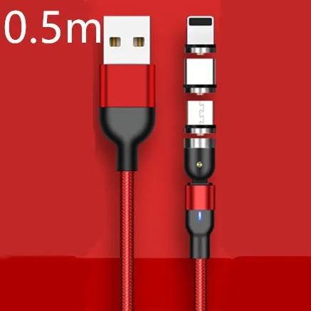 Magnetic data cable with rotating head, three-in-one connector, black purple red, 0.5m 1m 2m lengths