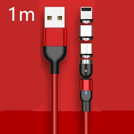 Magnetic data cable with rotating head, three-in-one connector, black purple red, 0.5m 1m 2m lengths