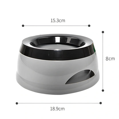 Grey anti-skid travel dog water bowl measuring 15.3x18.9x8cm with splash-proof design