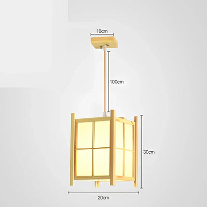 Wooden chandelier with adjustable height mechanism for tatami tea room illumination