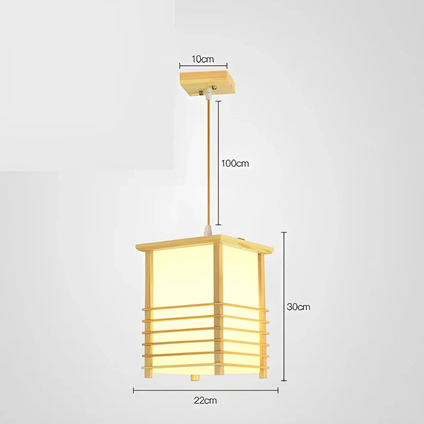 Wooden chandelier with adjustable height mechanism for tatami tea room illumination