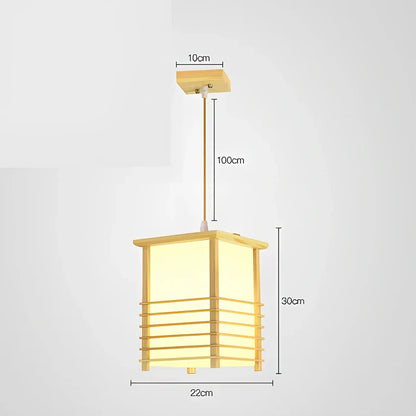 Wooden chandelier with adjustable height mechanism for tatami tea room illumination