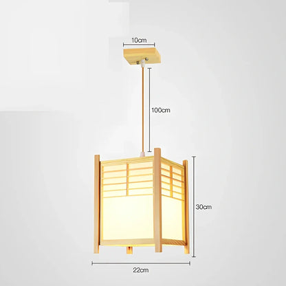 Wooden chandelier with adjustable height mechanism for tatami tea room illumination