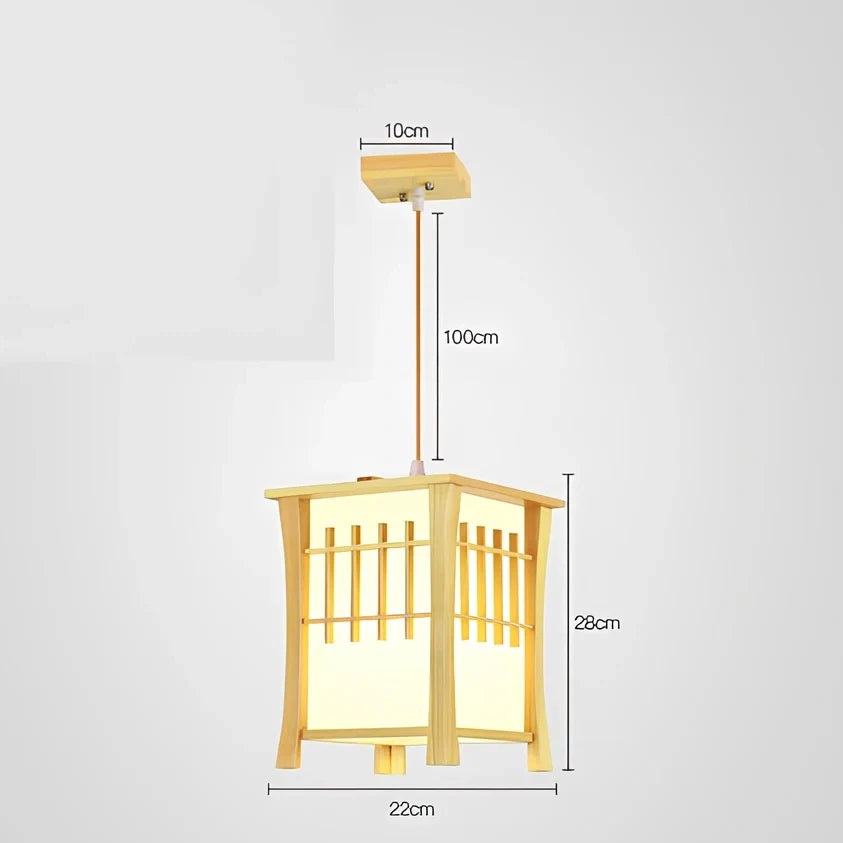 Wooden chandelier with adjustable height mechanism for tatami tea room illumination