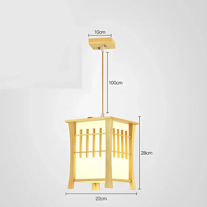 Wooden chandelier with adjustable height mechanism for tatami tea room illumination