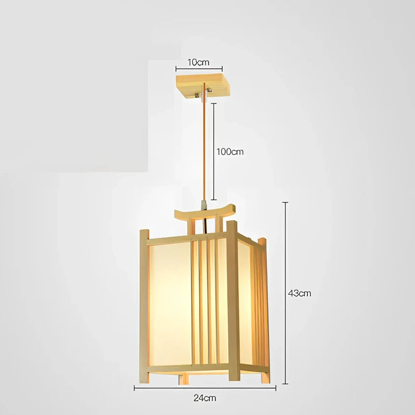 Wooden chandelier with adjustable height mechanism for tatami tea room illumination