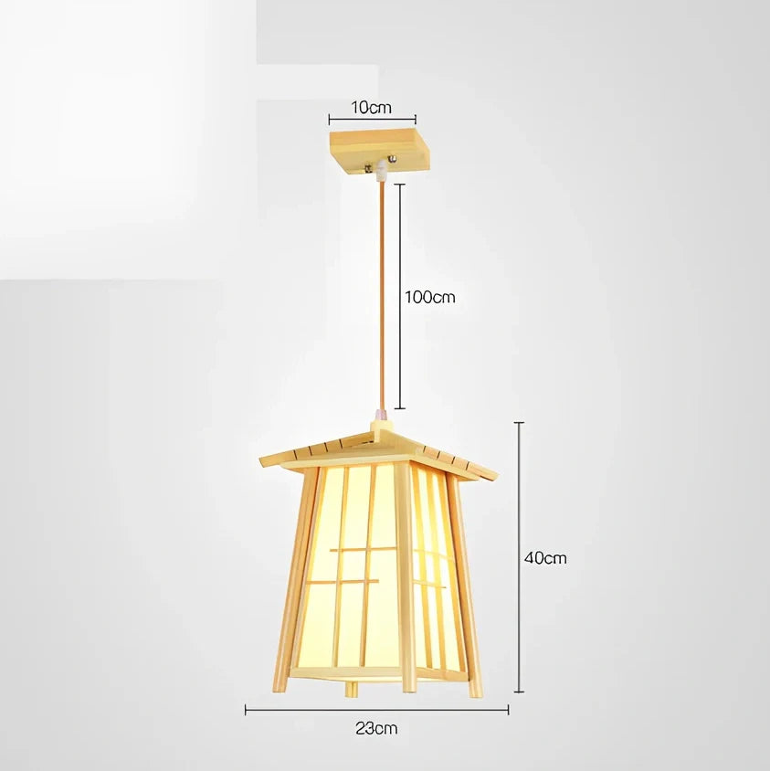 Wooden chandelier with adjustable height mechanism for tatami tea room illumination