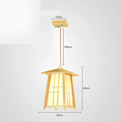 Wooden chandelier with adjustable height mechanism for tatami tea room illumination