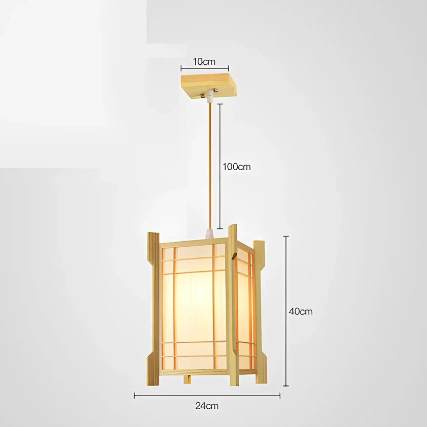 Wooden chandelier with adjustable height mechanism for tatami tea room illumination