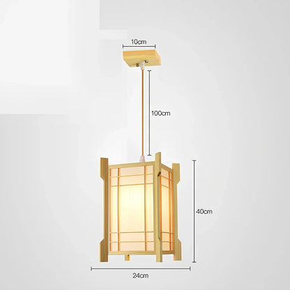 Wooden chandelier with adjustable height mechanism for tatami tea room illumination