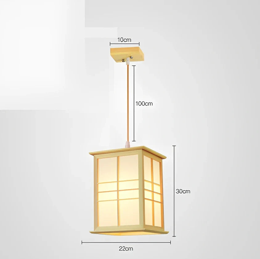 Wooden chandelier with adjustable height mechanism for tatami tea room illumination
