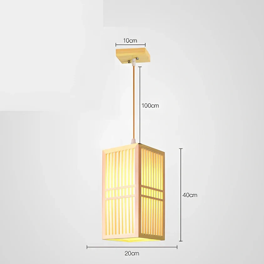 Wooden chandelier with adjustable height mechanism for tatami tea room illumination