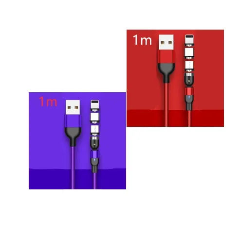 Magnetic data cable with rotating head, three-in-one connector, black purple red, 0.5m 1m 2m lengths