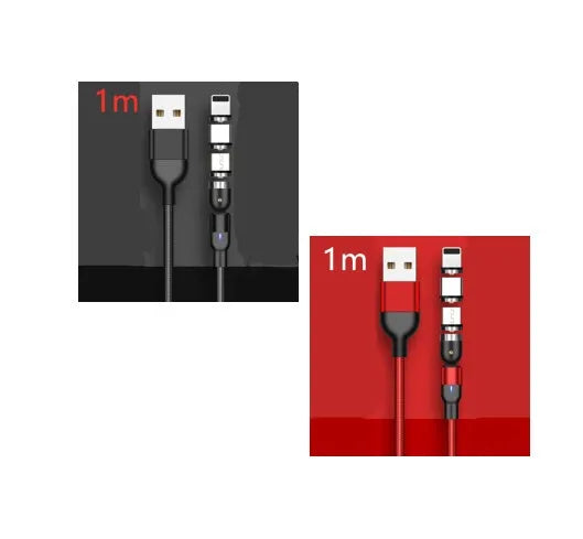 Magnetic data cable with rotating head, three-in-one connector, black purple red, 0.5m 1m 2m lengths