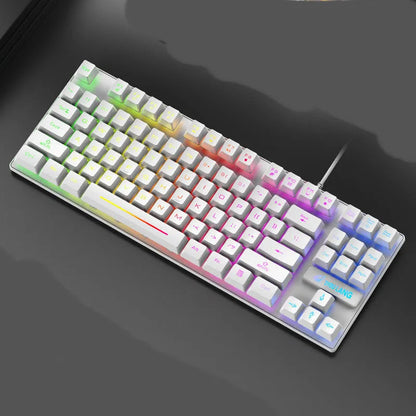 ABS mechanical gaming keyboard in black, white, blue, or pink colour options