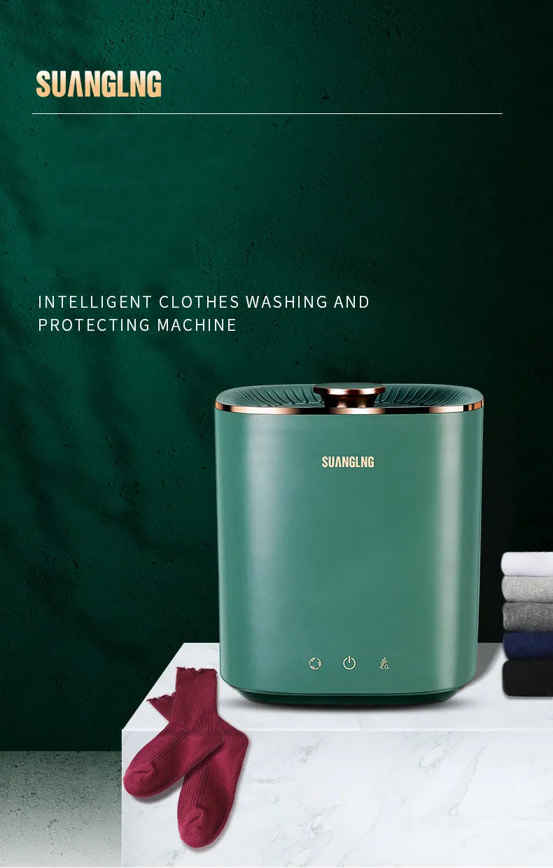 Mini portable washing machine in green or white, 300mL capacity, 10W, for underwear socks and baby clothes