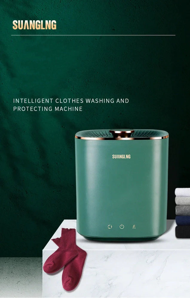 Green mini portable washing machine with 300mL capacity for underwear and socks