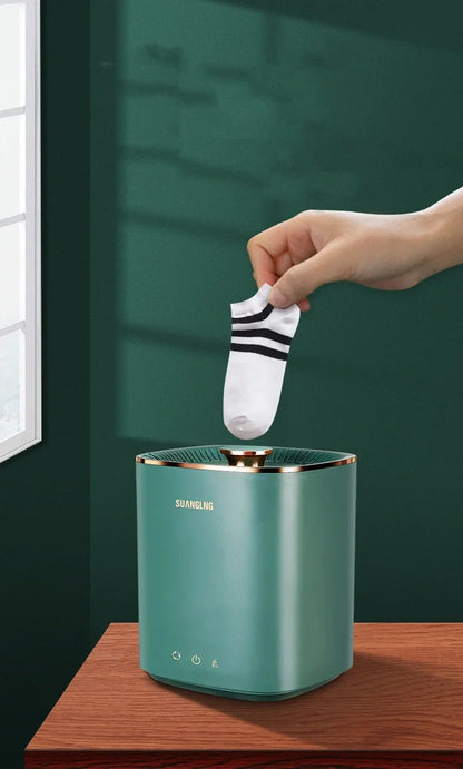 Green mini portable washing machine with 300mL capacity for underwear and socks