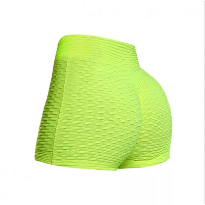 Women's polyester fiber yoga shorts in various colors for fitness and workouts