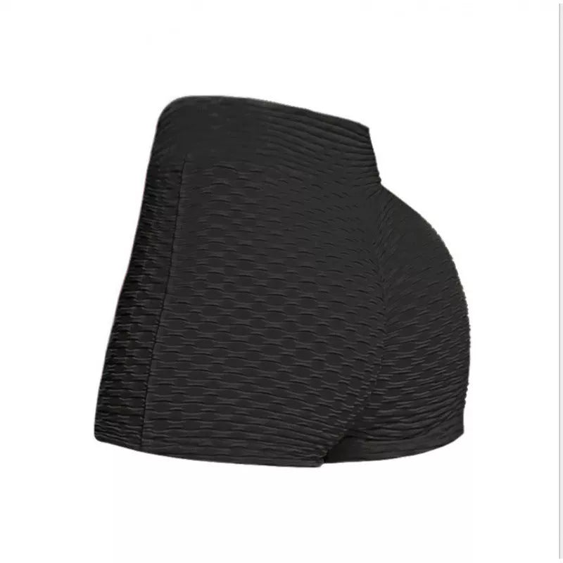 Women's polyester fiber yoga shorts in various colors for fitness and workouts