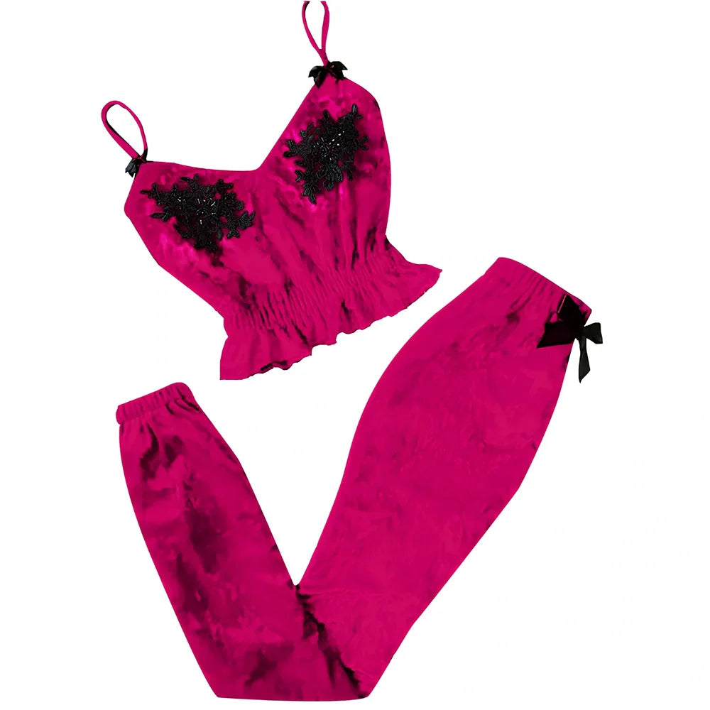 Women's lingerie pajama set in seven colours with six-size range and suede-style construction