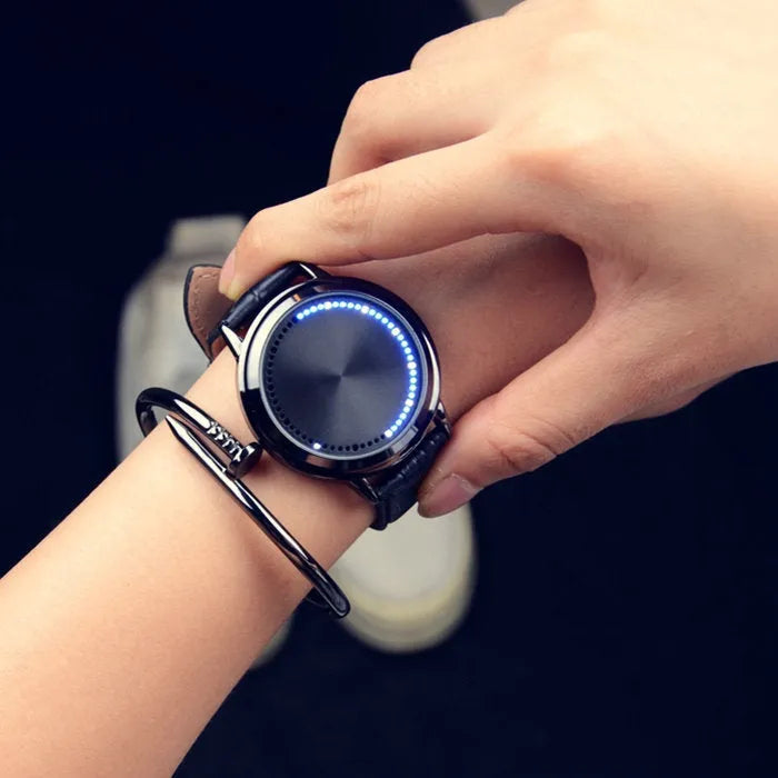 Casual electronic watch with digital number display and blue light feature in black or white colour options
