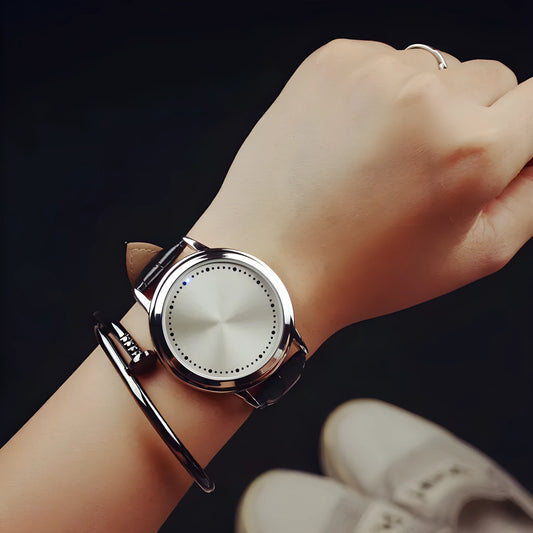 Casual electronic watch with digital number display and blue light feature in black or white colour options