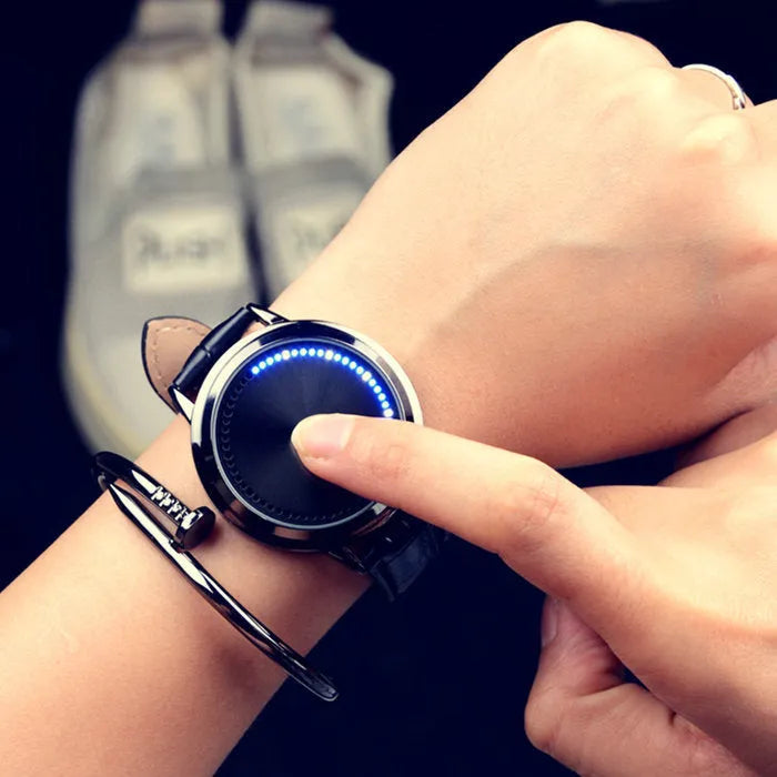 Casual electronic watch with digital number display and blue light feature in black or white colour options