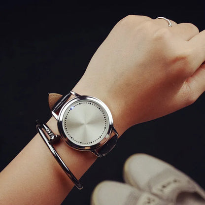 Casual electronic watch with digital number display and blue light feature in black or white colour options