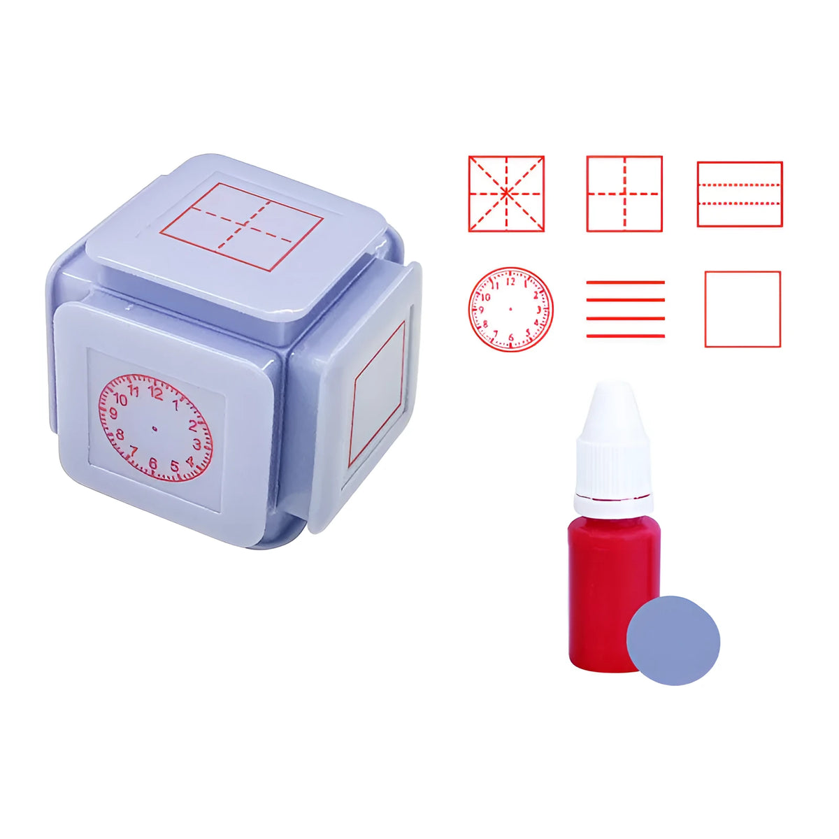 Six-sided Tianzi Grid educational stamp seal in pink and blue case options with quick-drying photosensitive ink
