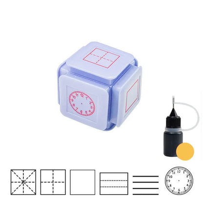 Six-sided Tianzi Grid educational stamp seal in pink and blue case options with quick-drying photosensitive ink