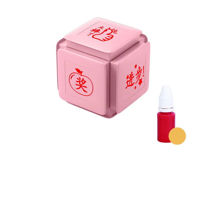 Six-sided Tianzi Grid educational stamp seal in pink and blue case options with quick-drying photosensitive ink